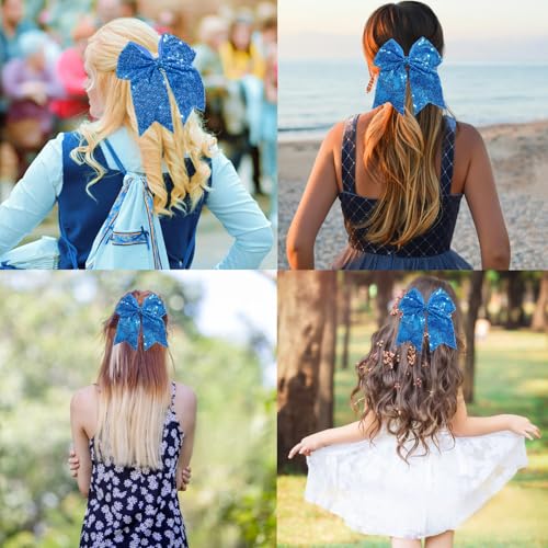 Pinza de pelo con moño grande de lentejuelas azul 7 pulg miniatura 4