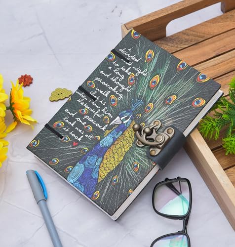 Image of CRAFT CLUB Peacock Print Diary In Euro Binding With 100% Recycled Handmade Paper