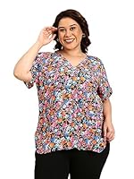 The Pink Moon Women's Regular Fit Polyester Plus Size Top - (TOP_7G_Multi_Multicolor_6XL)