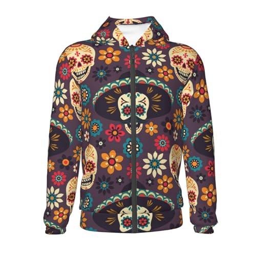 Skulls and Flowers Kid Hoodies Boys Zip Up Sweatshirts Girls Pullover with Pocket2