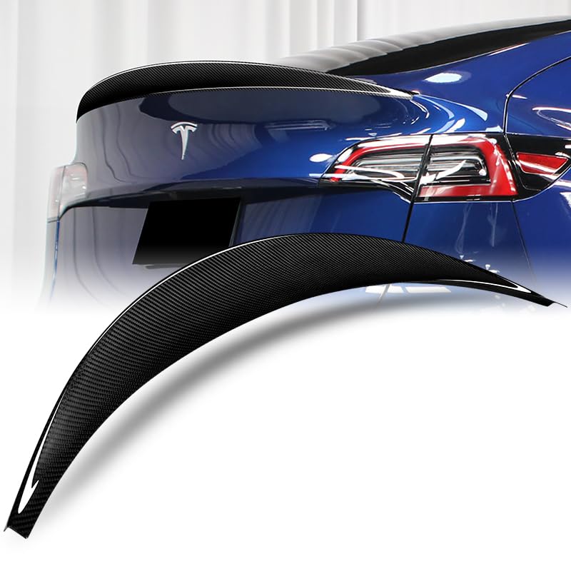 Glossy Real Carbon Fiber VIP-Style Rear Trunk Duckbill Lip Spoiler Splitter Wing Compatible with 2020-2024 Tesla Model Y