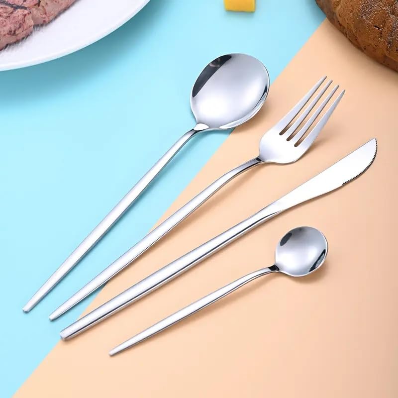 Image of 24-Piece Cutlery Set with Storage Box | SUS410 Stainless Steel Dinner Set | Luxury Gift Set with Carry Case | Premium Spoon Fork Knife Set for Dining & Festive Gifting - Silver