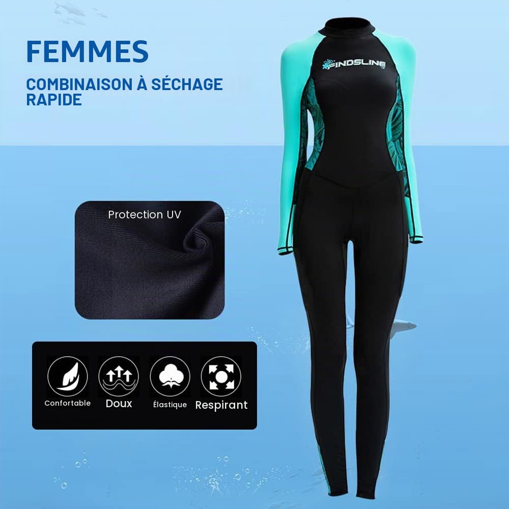 Combinaison en néoprène pour femme, séchage rapide, maillot de bain une pièce, manches longues, pour les sports nautiques d'été