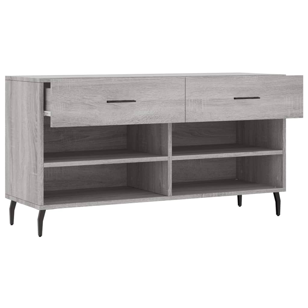 Szafka na buty Sonoma szara, 102 x 35 x 55 cm, materiał drewnopochodny z 2 szufladami i 4 półkami, rozwiązanie do przechowywania, styl przemysłowy, żelazne nogi, wytrzymała płyta siedziska