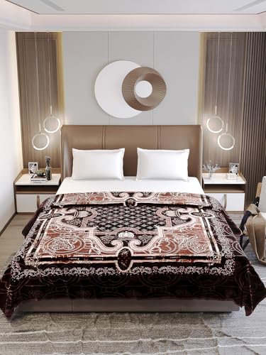 Image of Monte Carlo Regal Gold Double Bed Winter Blanket Single Ply 510 GSM | 2.5 KG (210 x 205 CM) Coffee White 05