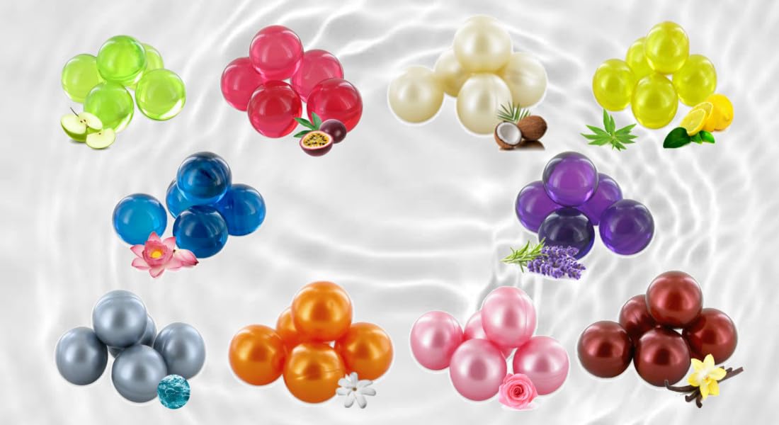 50 Perles de Bain Rondes Parfums et Couleurs Mélangées