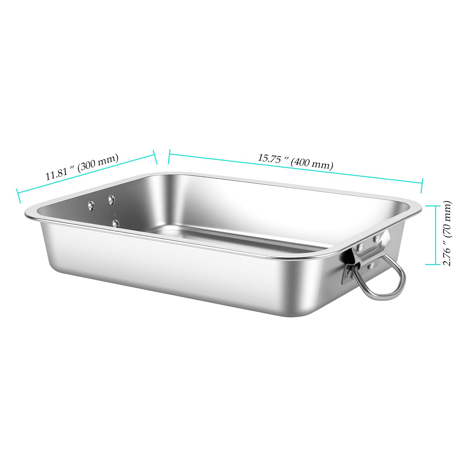 2 bandejas grandes para hornear, de acero inoxidable con asa, 40 cm, bandeja de horno extragrande para carnes grandes, verduras