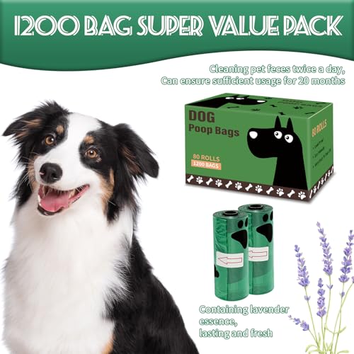 Image of Dog Poop Bags, 1200 Count Heavy Duty Waste Bags for Dog, Doggy Poop Bags for Outdoor Walk | Leak-proof | Sturdy | Easy Open | Scented (Deep Green, 1200 Count (80 Roll))