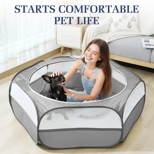 Image of Pawaboo 2-in-1 Small Animals Playpen with Pad, Gray+Gray