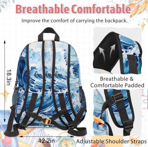 TropicalLife Sea Wave Backpack with Lunch Box Set, Back Pack and Lunch Bag Sea Wave Waterproof Casual Daypack Bag for Work Travel4