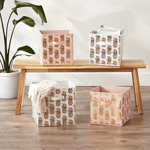 Dii Non Woven Polyester Storage Bin, Metallic Pineapple, White & Gold, Small Set Of 2 #TOP6