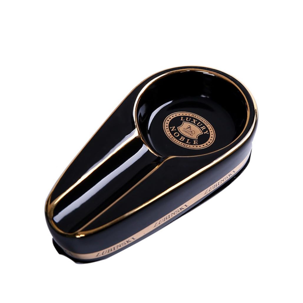 Peosaard Cigar Ashtray for Men Ceramic 12x2.6x1in Ashtray Gilded Stylish Stable Ash Tray Cigar Accessories for Home Office Car Gifts for Men