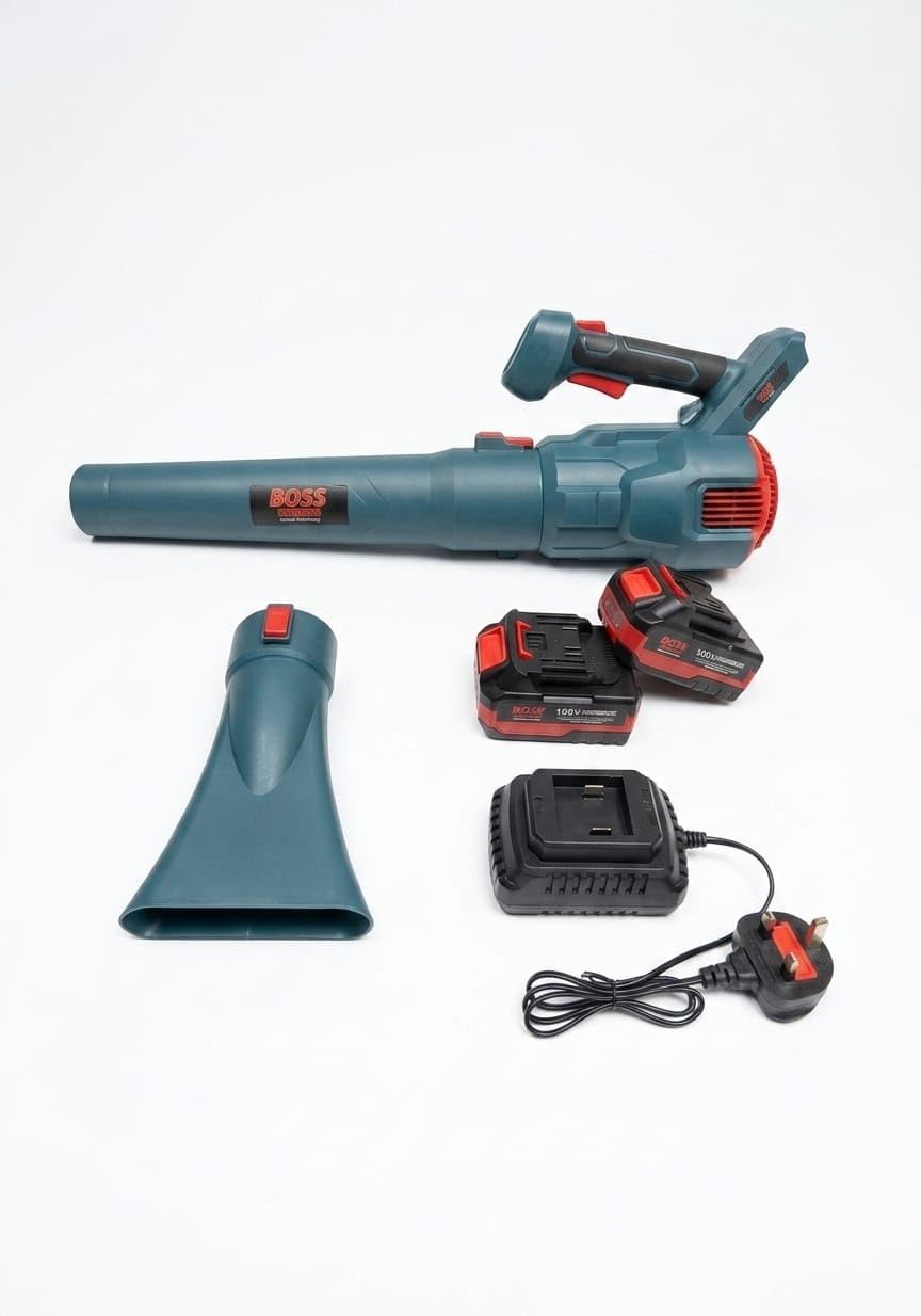BOSS 198V Brushless Cordless Leaf Blower, Powerful Electric Air Blower for Garden Lawn, Car Cleaning & Dust Removal โ Includes 2 Batteries & Fast Charger