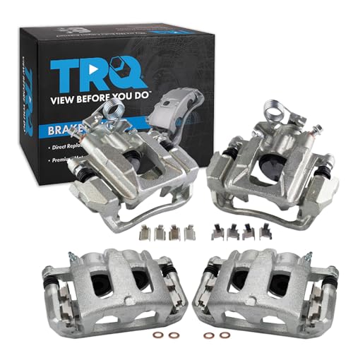 Image of TRQ Front and Rear Brake Caliper Set Zinc Coated Brackets Compatible with 2011-2018 Ford Explorer 2010-2012 Flex 2013-2018 Taurus 2010-2013 Lincoln MKT