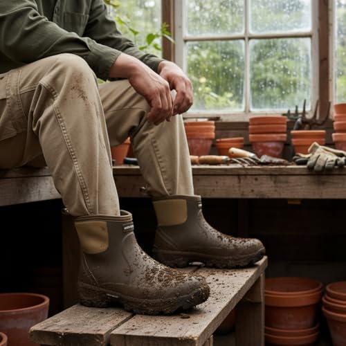 WOVENPAK Rubber Boots for Men, Waterproof Ankle Rain Boots Men, Insulated Work Shoes Outdoor Mud Boots for Gardening, Hunting, Farming, Camping and Yard, Size 10 - image 2