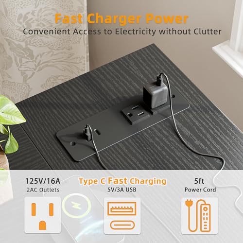 Tiqlab Small Computer Desk With Power Outlets thumb #3