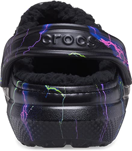 Image of Crocs Unisex Classic Graphic Lined Clogs | Fuzzy Slippers, Lightning Print, 5 Men /7 Women