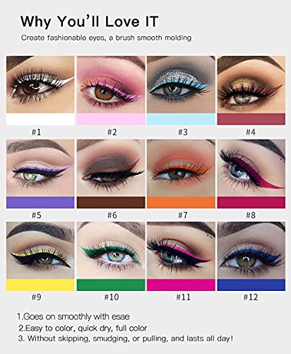 12 Colors Matte Liquid Eyeliner Set UV GlowNeon Rainbow Colorful Eyeliner Pencil Waterproof Long Lasting Smudge-proof Eye Liners Makeup Set Gift For Women (Set A) - Image 4