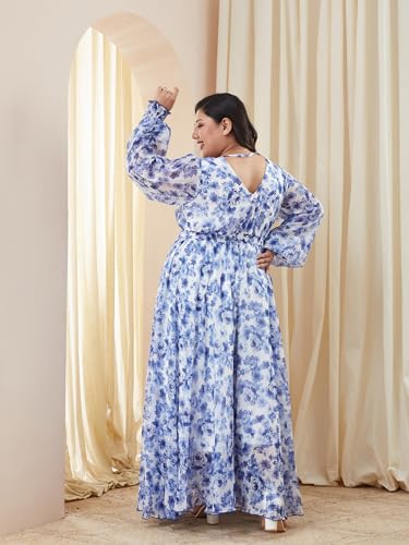 Image of Miss Chase A+ Women's V-Neck Three-Quarter Sleeve Floral Wrap Chiffon Midi Dress