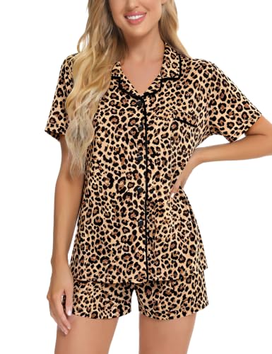 Image of SWOMOG Womens Button Down Pajamas Set Short Sleeve Sleepwear Bride Soft Pj Lounge Sets XS-3XL