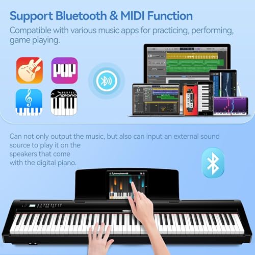 Image of TERENCE P50 88 Key Weighted Keyboard with 2 * 25W Stereo Speakers,Full Size Digital Piano Keyboard with Bluetooth,MIDI,Pedal,Audio /Video Recording,Headphone Port for Beginners and Advances