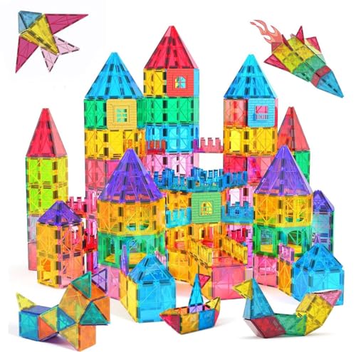 100-Piece Magnetic Tiles Building Blocks for Kids STEM Educational Toys for Ages 3 4 5 6 7 8 Year Old Preschool Learning Construction Set for Boys & Girls Creative Montessori Sensory Play