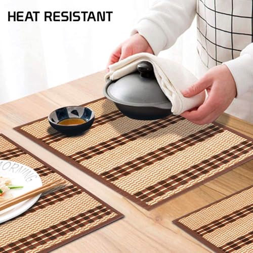 Image of HOKIPO Heat Resistant Wooden Placemats Set of 6 Dining Table Mats, 45x30 cm, Bronze (AR2817-D9)