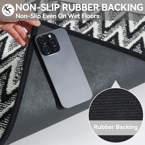 Image of Indoor Door Mat 17x30, Dirt Resistant & Absorbent Doormat for Entryway Inside, Non-Slip Rubber Backing Front Door Mat Indoor Entrance, Low-Profile, Washable, Black