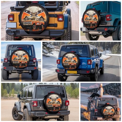 Image of GENANY Rustic Deer Vintage Truck Father's Day PVC Spare Tire Cover for RV Trailer, Country Barn Wildlife Design, Size 14 Fits 24-27 Inch