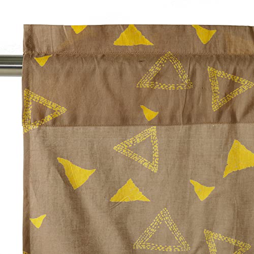 Image of Ravaiyaa - Attitude is everything Hand Printed Half Window Kitchen Curtain 100% Cotton Short Drapery Valance Curtain 40 inch X 18 inch Inch (Brown Trangle)