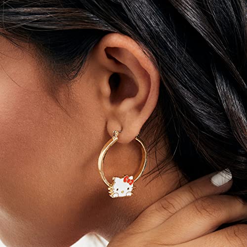 Hello Kitty Hoop Earrings for Women Official License, Gold Tone Flash-Plated and Enamel Sanrio Earrings2