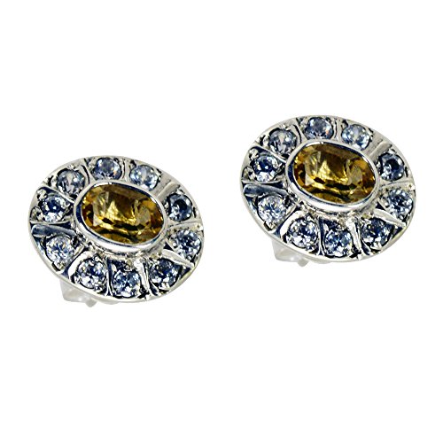 Boucles d'oreilles citrine véritable et argent 925 sterling de forme ovale