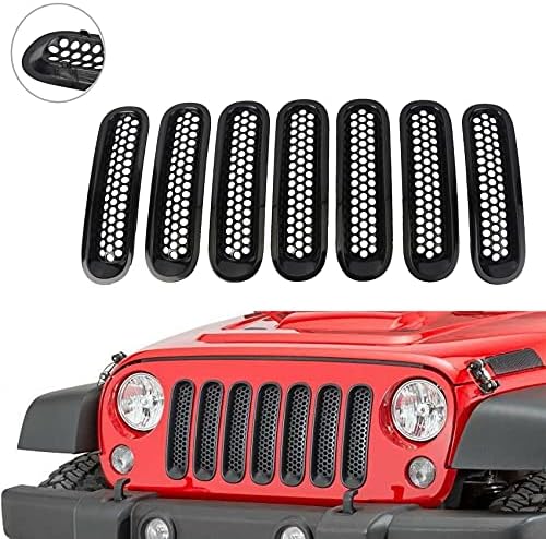 JUEDIMA Grill Inserts - Black Front Mesh Grille Inserts Guard Cover Clip-in Fits For Jeep Wrangler JK JKU Sport Freedom Unlimited Rubicon Sahara 2007-2017