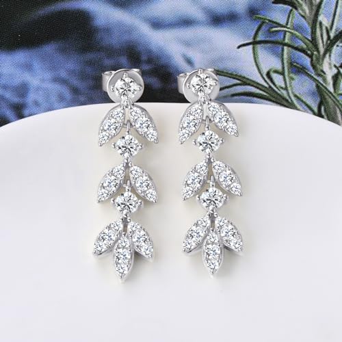 Moissanite Drop Dangle Earrings for Women, 925 Sterling Silver Imitation-diamond Leaf-Shape Earring Hypoallergenic Jewelry Christmas Birthday Gifts with Jewelry Box Packed2