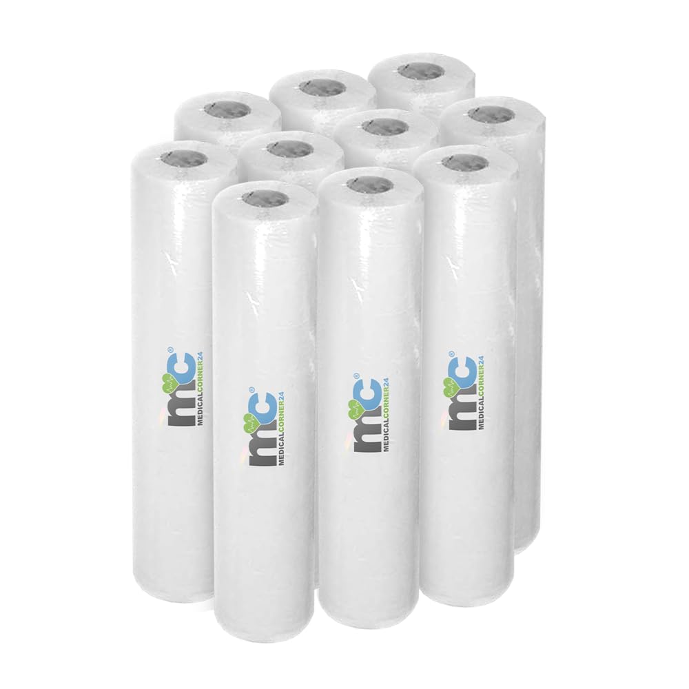 Medicalcorner24 Rollo de papel para tumbonas, 2 capas, 59 cm x 50 m, 10 x 1 rollo, color blanco