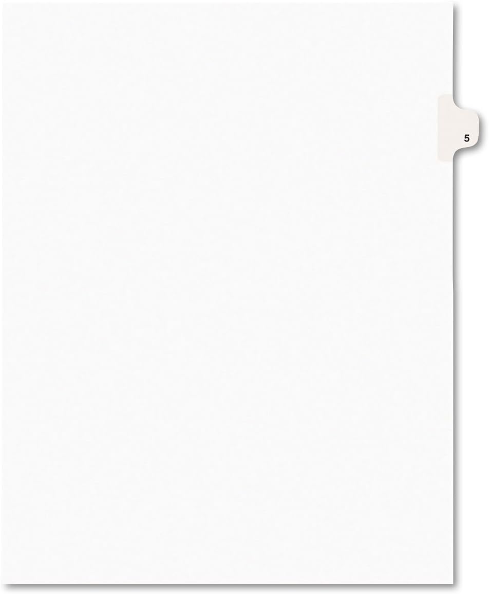 Avery 11915 Numeric Divider, "5", Side Tab, 11-Inch x8-1/2-Inch, 25/PK, White