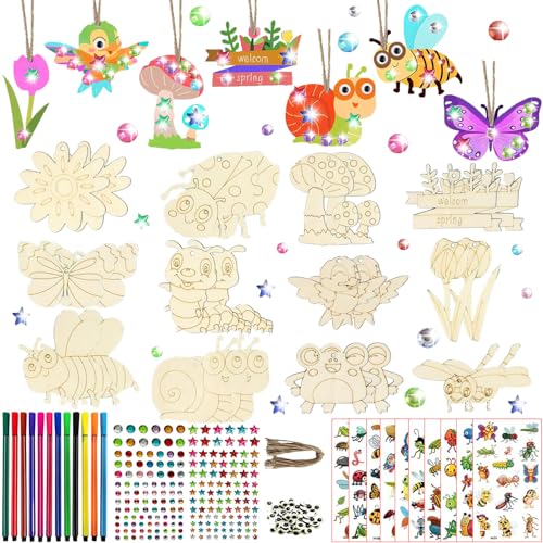 FZYESNO Set per bricolage in legno, 294 primavera in legno, per bambini, fai da te per bambini, con 24 legno e altri accessori, per il fai da te, per bambini dai 4 ai 12 anni, per il compleanno dei