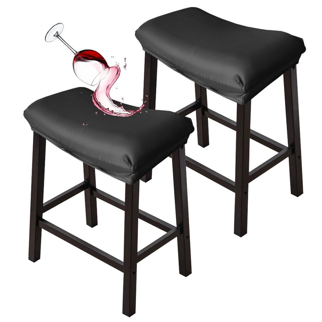 Bifaunvogel Black Bar Stool Cover Rectangle Set Of 2 Waterproof Pu Counter Height Bar Stools Slipcovers Saddle Stool Slipcover Bench Seat Protector Backless Bar Stools Covers