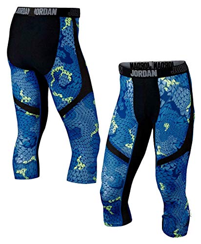 Jordan Boy`s AJ Stay Cool Compression Graphic 3/4 Tights (Black(952785-023) Camo Blue, Large)