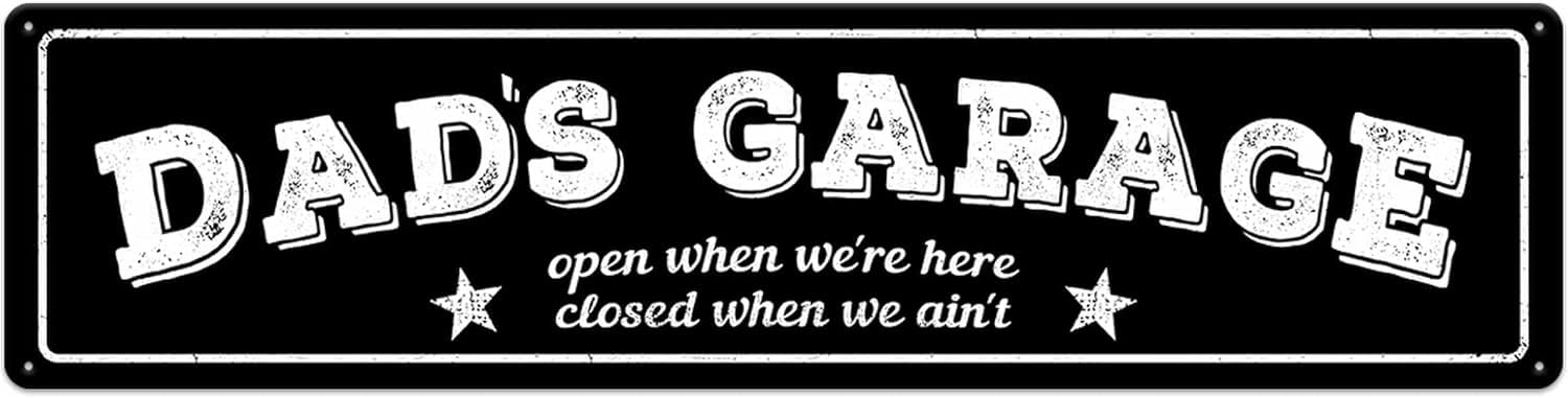 kisoyo Dad's Garage Open When We're Here Closed When We Ain't Metal Sign Vintage Street Tin Sign Wall Decor Retro Room Accessories Home Decorations Bar Signs Garage Rules Decorative Plaque 16x4 Inch