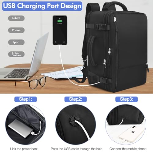 Travel Backpackfor Men Women Flight Approved, Carry-on Backpack Personal Item Backpack Bag Luggage on Airplanes, Black Backpacks for Traveling, Travel Essentials Must Haves3