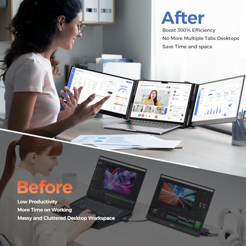 Image of Laptop Screen Extender, 14 inch Ultra Thin Lightweight(2.2lb) FHD 1080P Triple Portable Monitor for Laptops 13-17.3 inch, Plug-Play Aluminum Dual Monitor Extended for Mac /Windows, Business /Travel /Home /Office