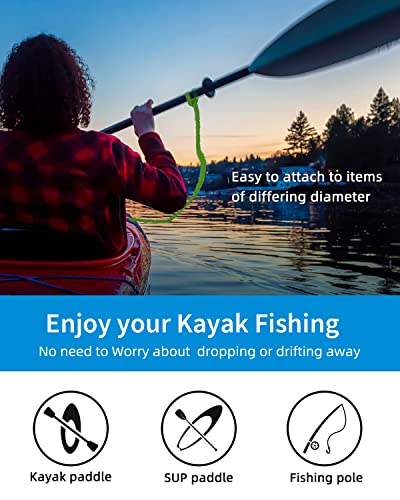 Image of OCEANBROAD Kayak Paddle Leash with D-Ring Stretchable Bungee Strap Lanyard Rope for SUP Kayaking Boating Canoeing Fishing Pole Rod 4-7 Feet Green 2 Pack
