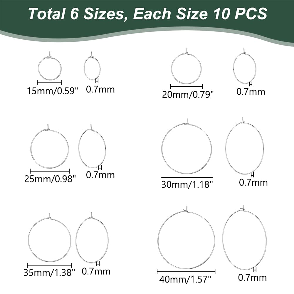 UNICRAFTALE 120 Boucles D'Oreilles Créoles 15mm Verre à Vin + 240 Anneaux Sautants - Acier Inoxydable