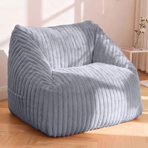 Image of HABUTWAY Bean Bag Chair, Giant Bean Bag Chairs for Adults and Kids, Bean Bag Sofa, Lazy Floor Sofa, Faux Fur Beanbag Chair with Armrests for Living Room Bedroom (Grey)