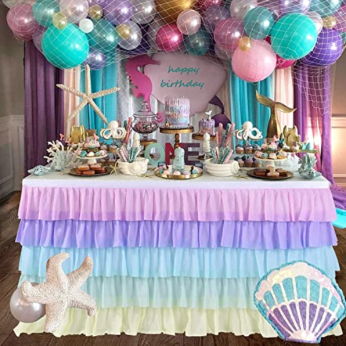 Besutolife Rainbow Table Skirt Unicorn Ruffle Tablecloth For Birthday Macaron Unicorn Party Baby Shower Rectangle Table 6Ft #TOP2