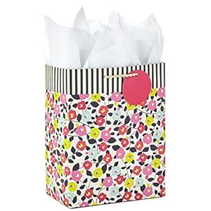 Hallmark 9″ Medium Gift Bag with Tissue Paper (Flowers and Stripes) for Birthdays, Mother’s Day, Baby Showers, Bridal Showers, Weddings or Any Occasion