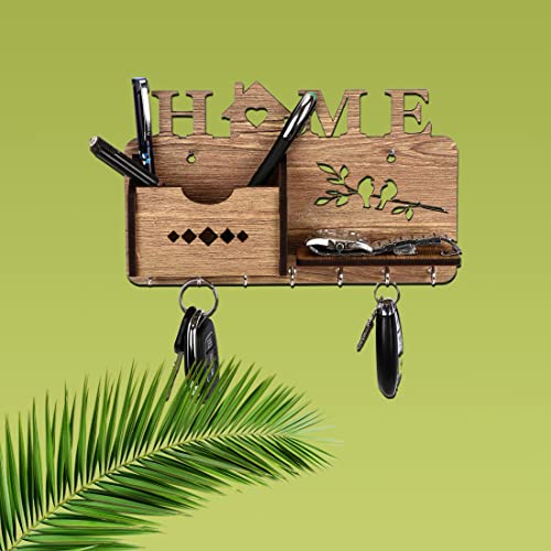 Image of Sehaz Artworks Mobile Holder for Wall | Key Holder for Home Decor Stylish | Wooden Key Stand | Key Hanger | Key Chain Holders for Wall (7 Hooks, MDF Beige)