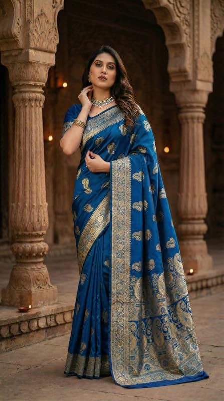 Image of C J Enterprise Women's Pure Soft Silk Saree With Blouse Piece For Wedding (KeriLichi)