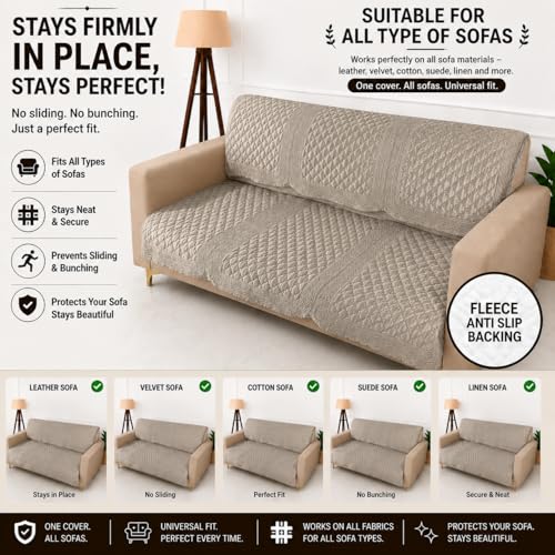 Image of Homerz Premium Petal Charm Sofa Cover | Embossed Floral Pattern | Soft Touch, Anti-Dust & Easy Wash Fabric Cloth, Washable and Durable (Beige, 5(3+1+1) Seater, Seat Cover with Backrest)